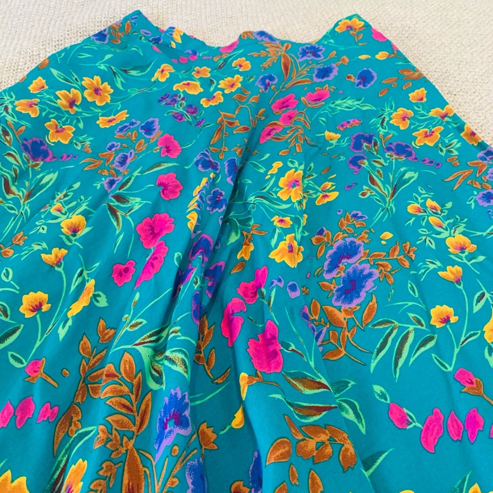 Vintage Maggy London Teal A-line skirt with Floral Design Romantic Modest